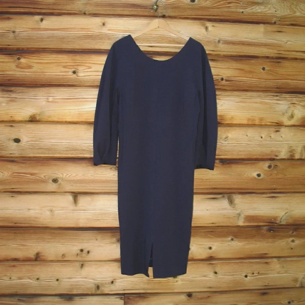 Massimo Dutti Stretch 3/4 Sleeve Blue Midi Dress